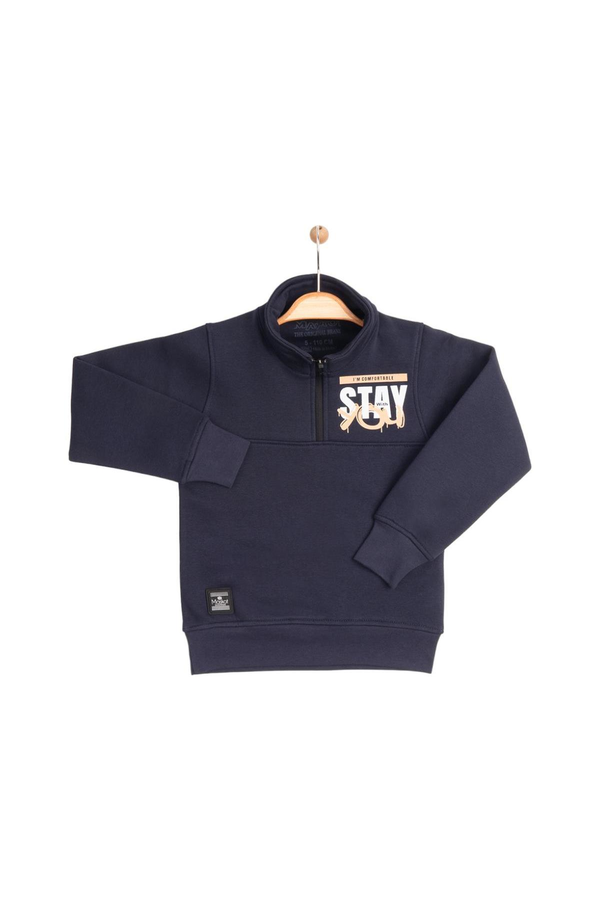 Pundikids Erkek Çocuk Yarım Fermuarlı Balıkçı Yaka Sweatshirt Lacivert - 5 Yaş