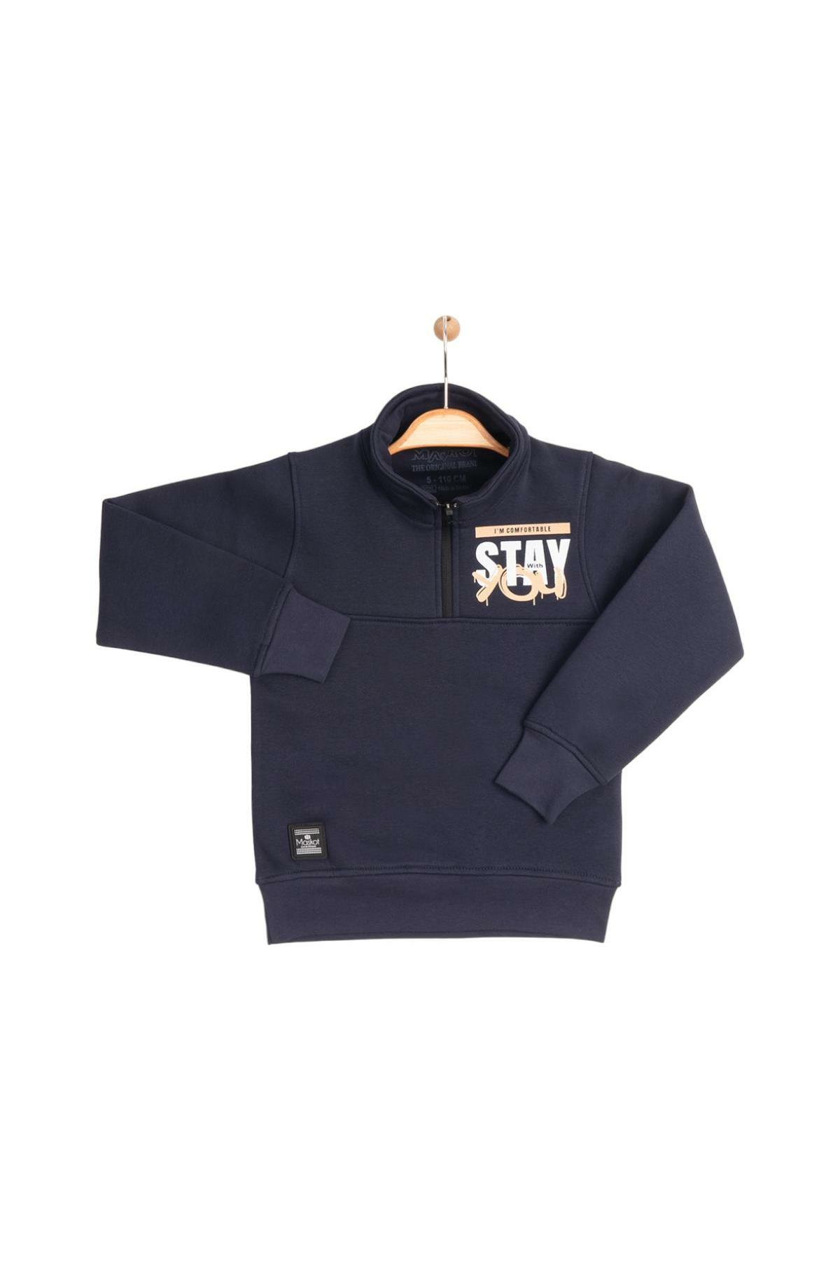 Pundikids Erkek Çocuk Yarım Fermuarlı Balıkçı Yaka Sweatshirt Lacivert - 7 Yaş
