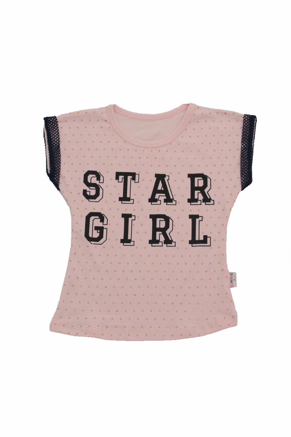 Star Gril Baskılı Kolları Dantel Baskılı Kız Çocuk T-shirt