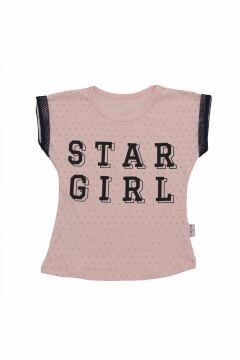 Star Gril Baskılı Kolları Dantel Baskılı Kız Çocuk T-shirt