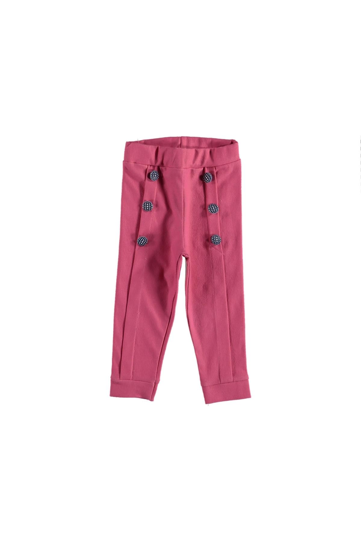 Kız Çocuk Düğmeli Paçası Manşetli Kot Görünümlü Tayt