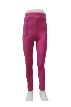 Kız Çocuk Düğmeli Paçası Manşetli Kot Görünümlü Tayt Pembe - 5 - 6 Yaş