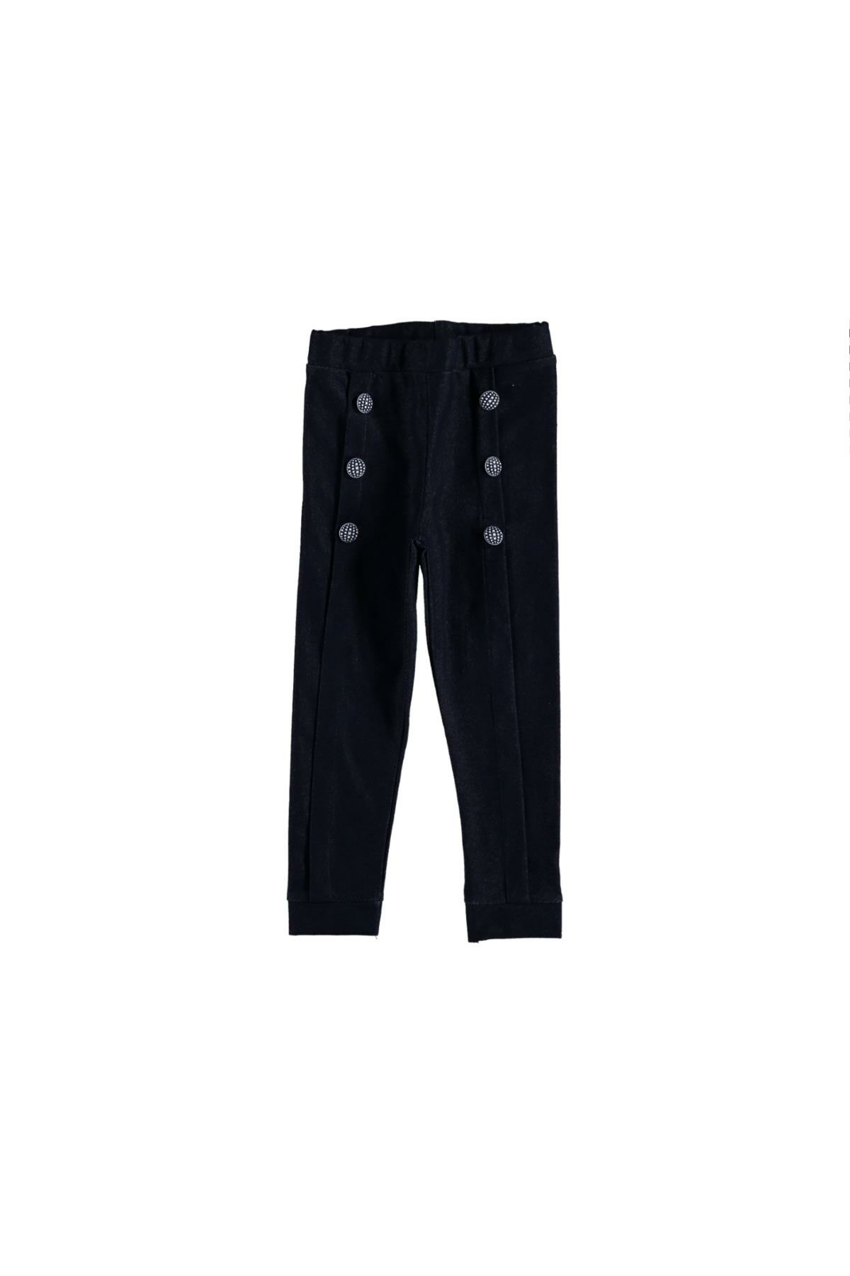 Kız Çocuk Düğmeli Paçası Manşetli Kot Görünümlü Tayt Siyah - 6 - 7 Yaş