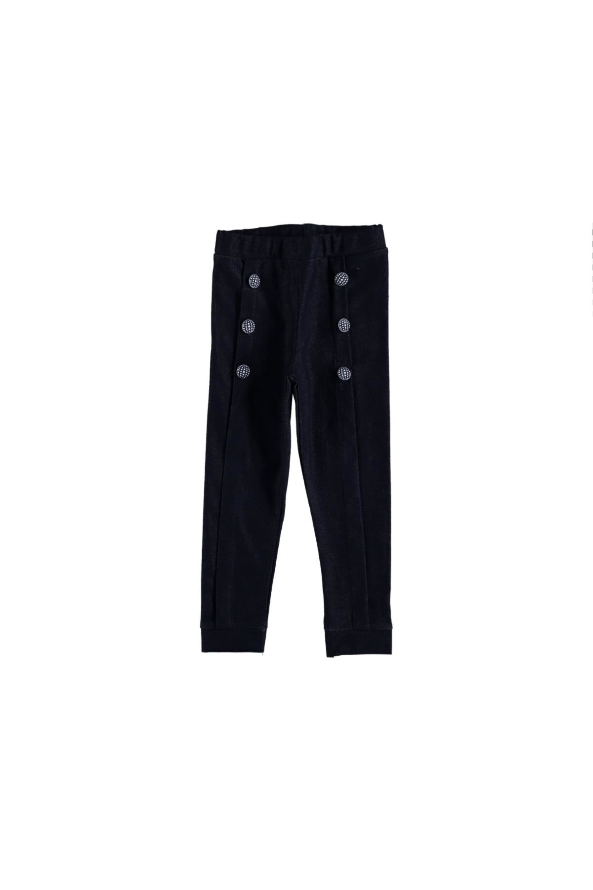 Kız Çocuk Düğmeli Paçası Manşetli Kot Görünümlü Tayt Siyah - 7 - 8 Yaş