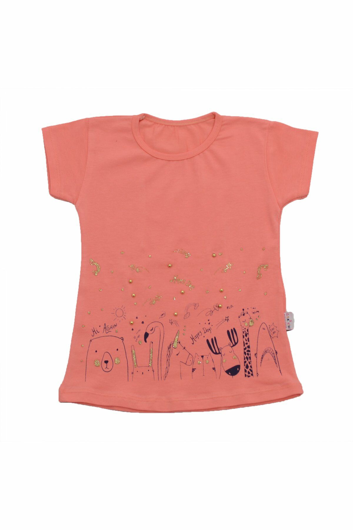 Boncuklu Baskılı Simli T-shirt