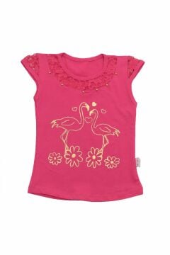 Kuğu Baskılı Dantelli Kız Çocuk T-shirt