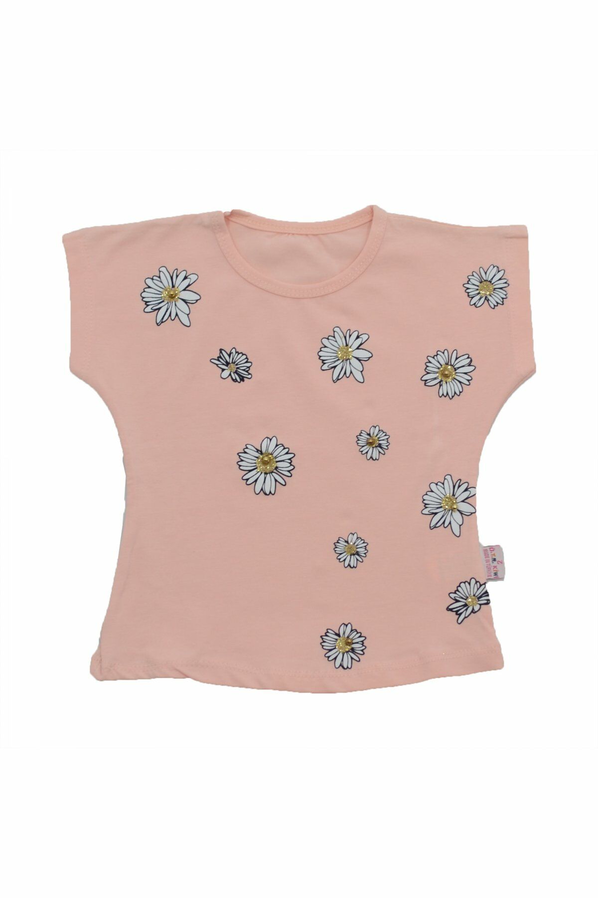 Papatya Baskılı Boncuklu Simli T-shirt