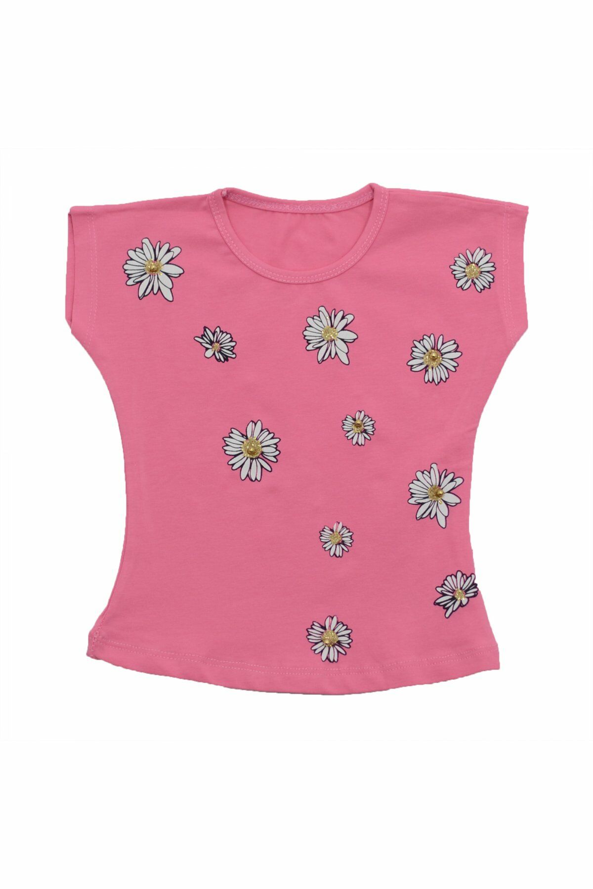 Papatya Baskılı Boncuklu Simli T-shirt