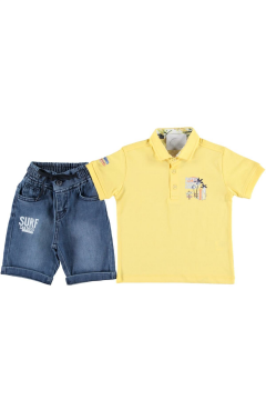 Pundikids Erkek Çocuk Tişörtlü Kot Şortlu Takım Sarı - 4 - 5 YAŞ