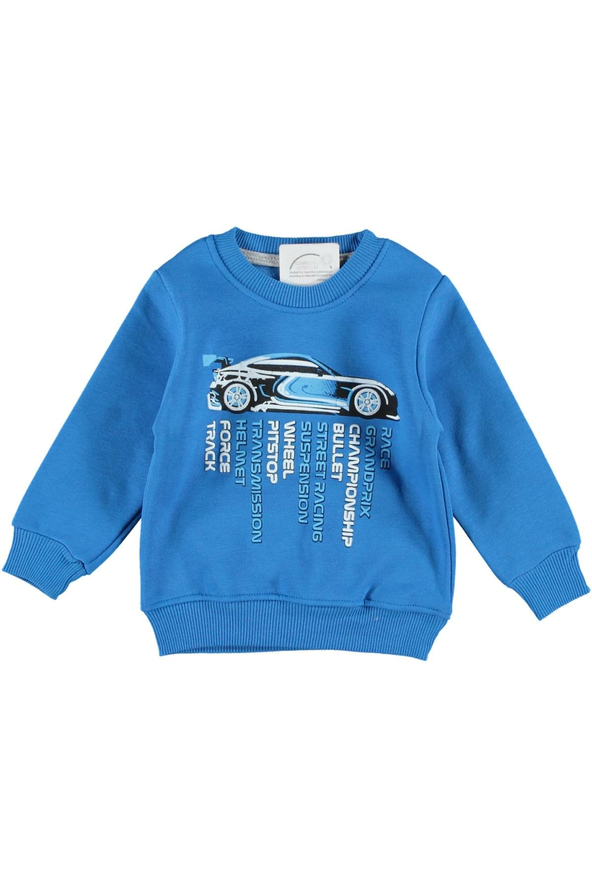 Pundikids Erkek Çocuk Şardonlu 3 İplik Sweatshirt Mavi - 8 - 9 Yaş
