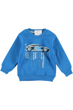 Pundikids Erkek Çocuk Şardonlu 3 İplik Sweatshirt Mavi - 8 - 9 Yaş