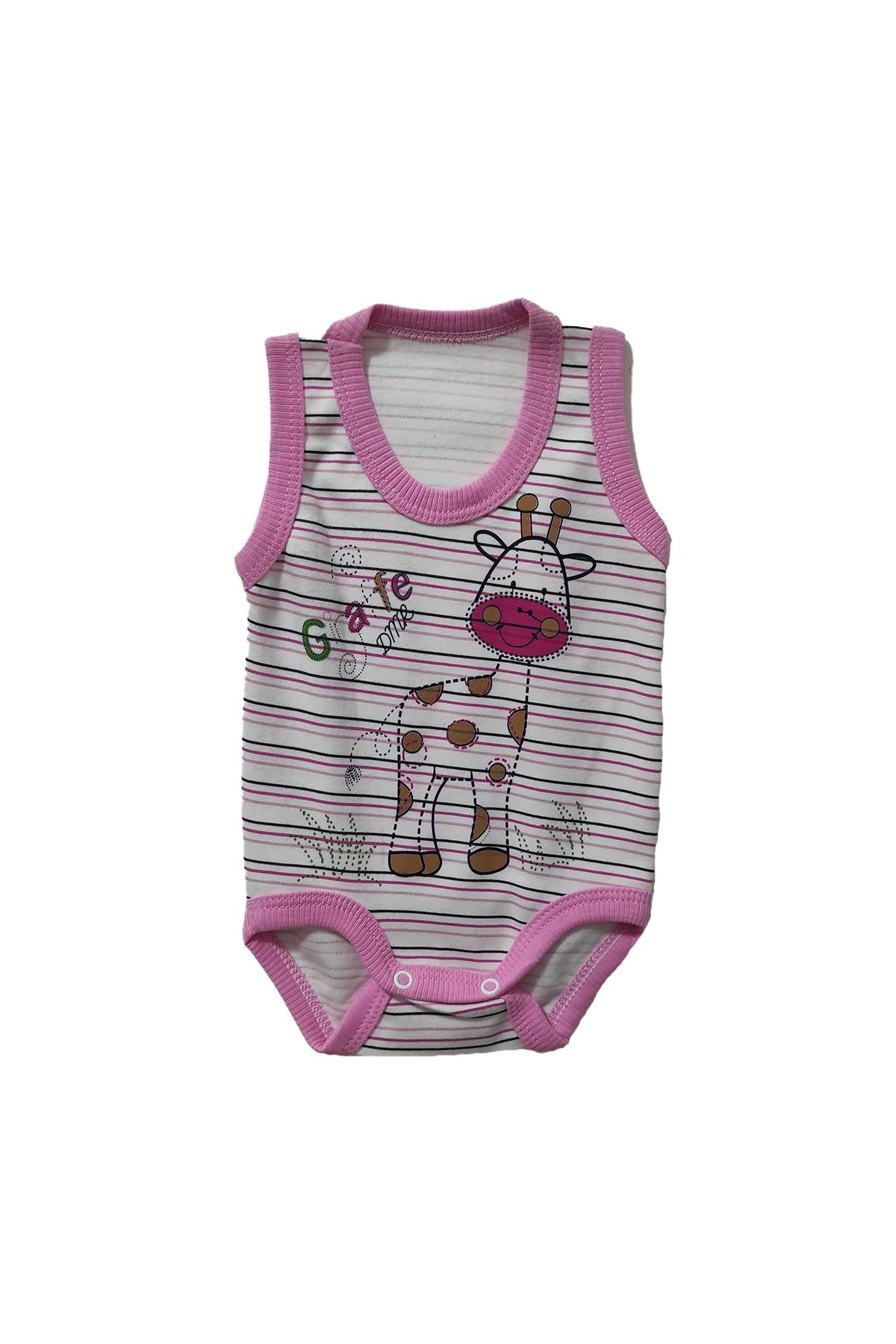 Giraffe Askılı Çıt Çıtlı Badi Pembe - 3 - 6 Ay