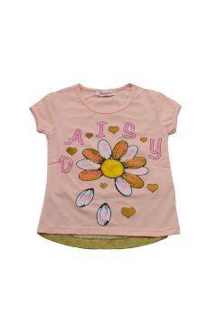 Whoops Papatya Baskılı Simli Kız Çocuk T-shirt Somon