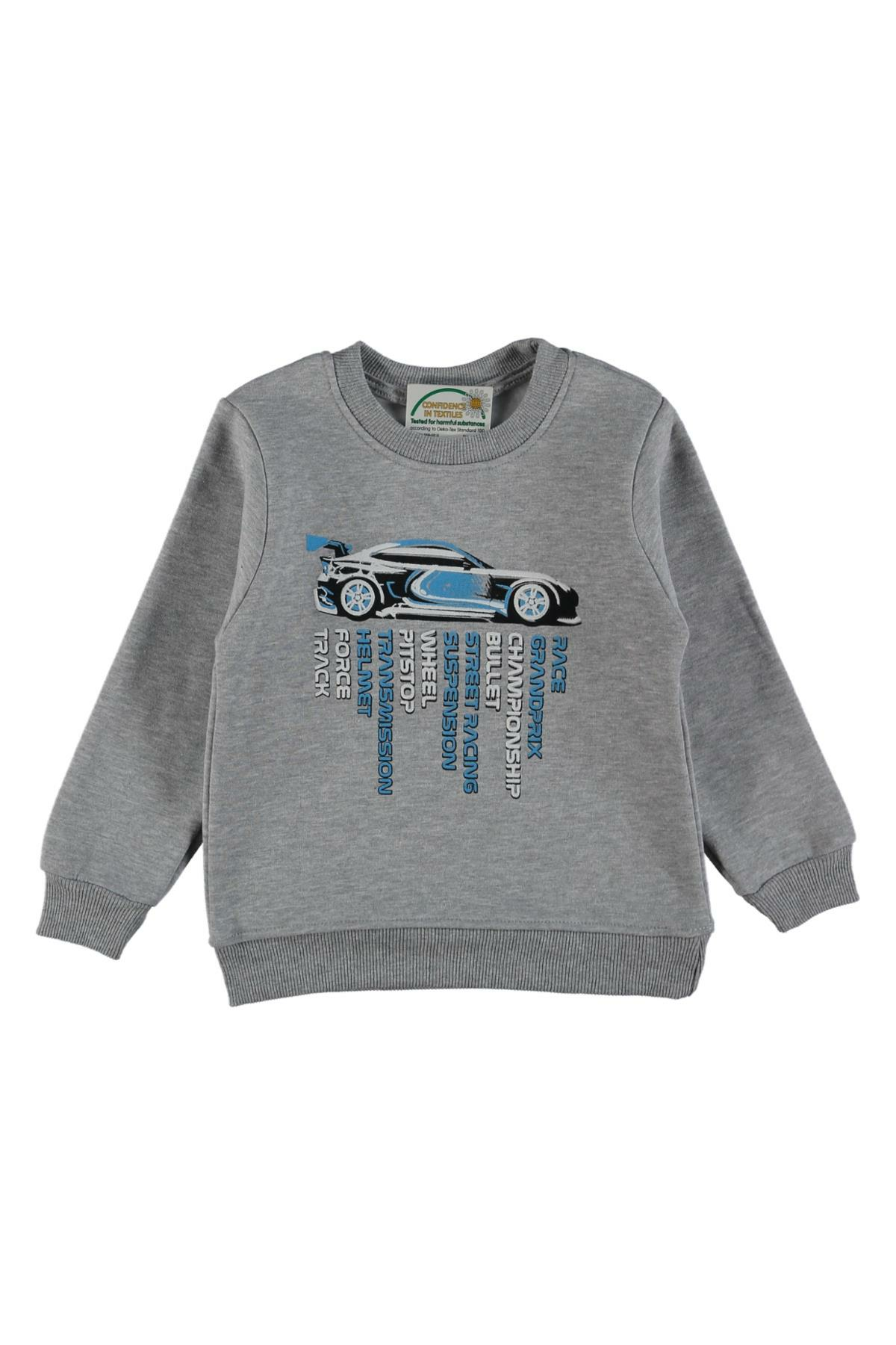 Pundikids Erkek Çocuk araba Baskılı Şardonlu 3 İp Sweat Gri - 5 - 6 Yaş