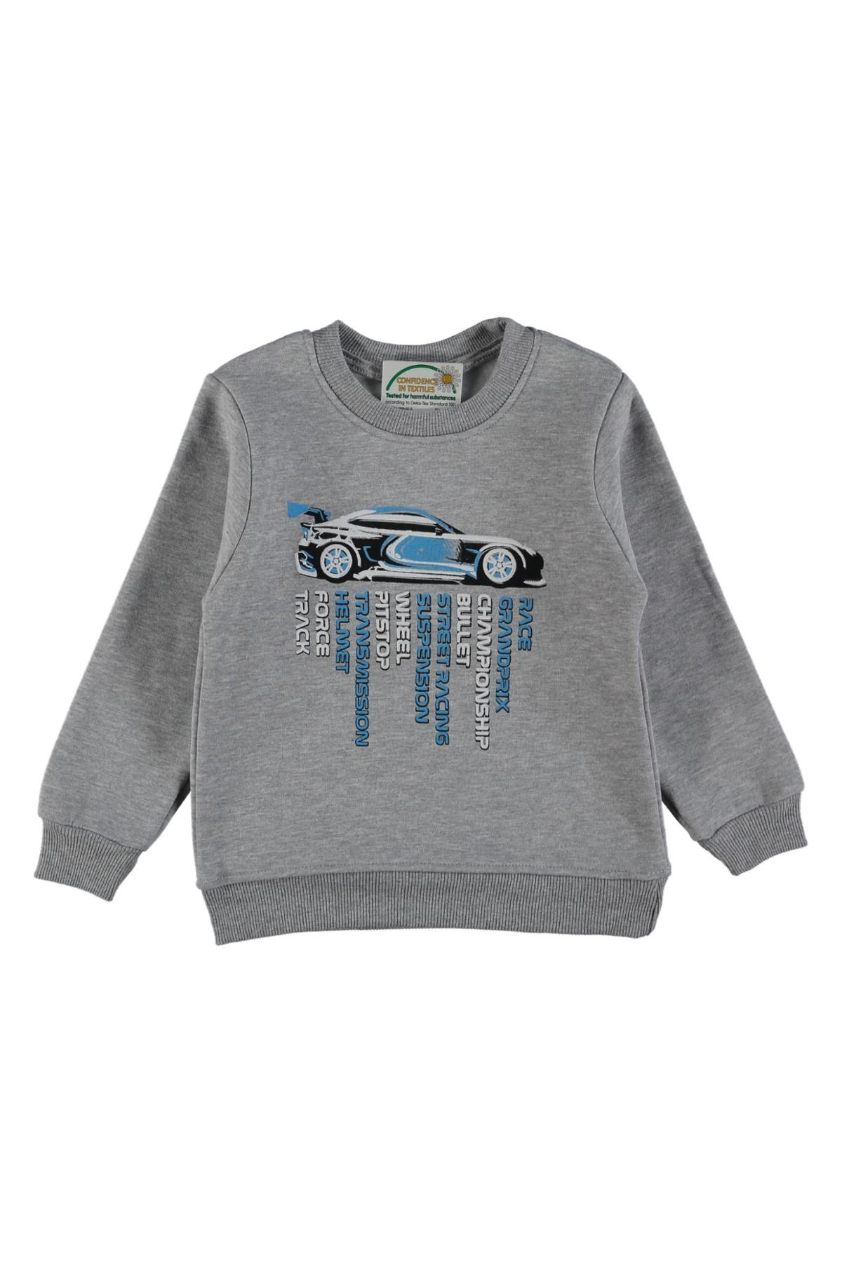 Pundikids Erkek Çocuk araba Baskılı Şardonlu 3 İp Sweat Gri - 6 - 7 Yaş