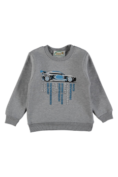 Pundikids Erkek Çocuk araba Baskılı Şardonlu 3 İp Sweat Gri - 6 - 7 Yaş