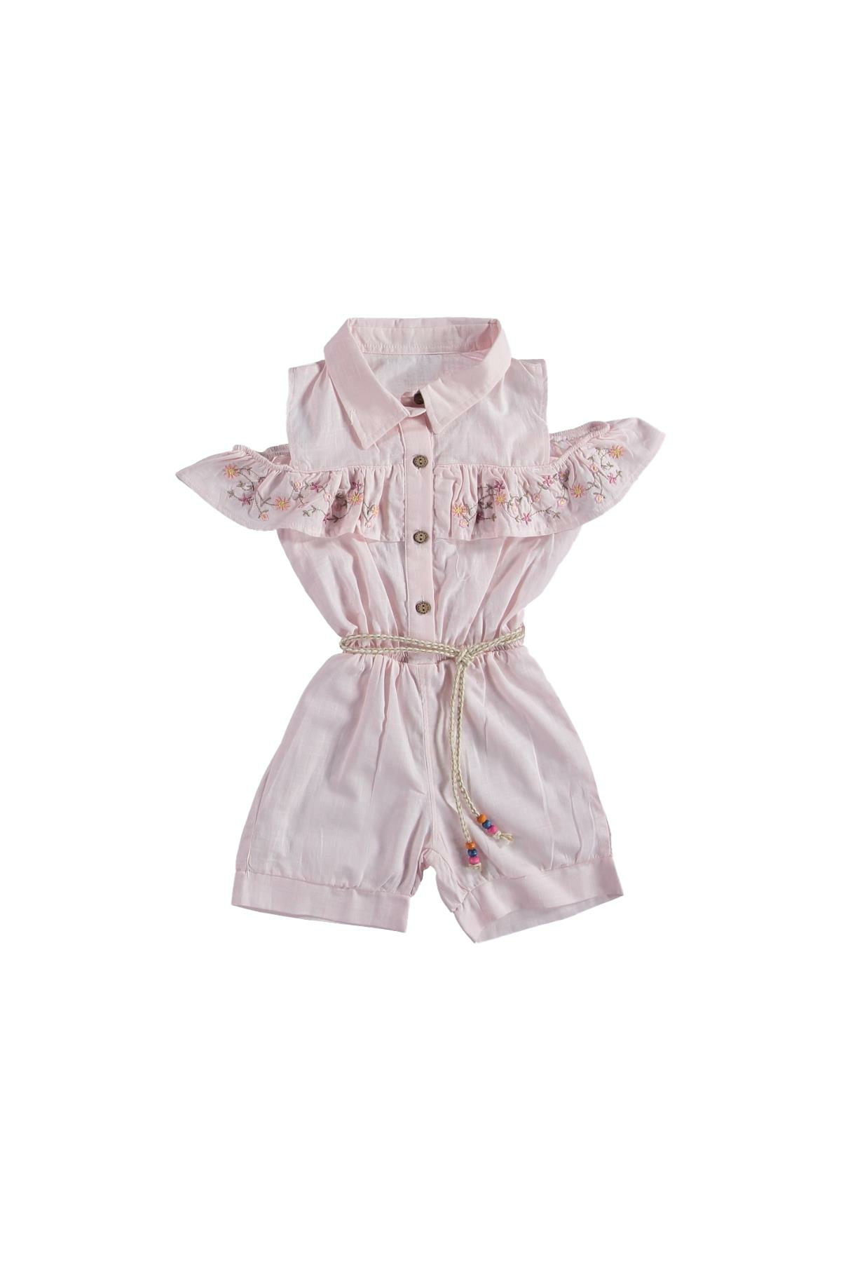 Nakışlı Kız Çocuk Keten Slopet Pembe - 1 - 2 Yaş