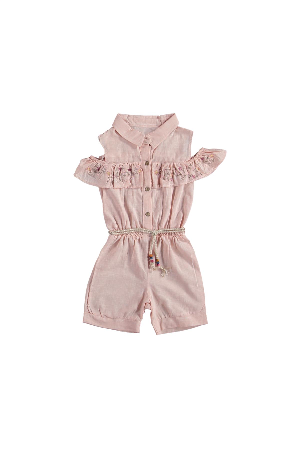 Nakışlı Kız Çocuk Keten Slopet Somon - 2 - 3 Yaş