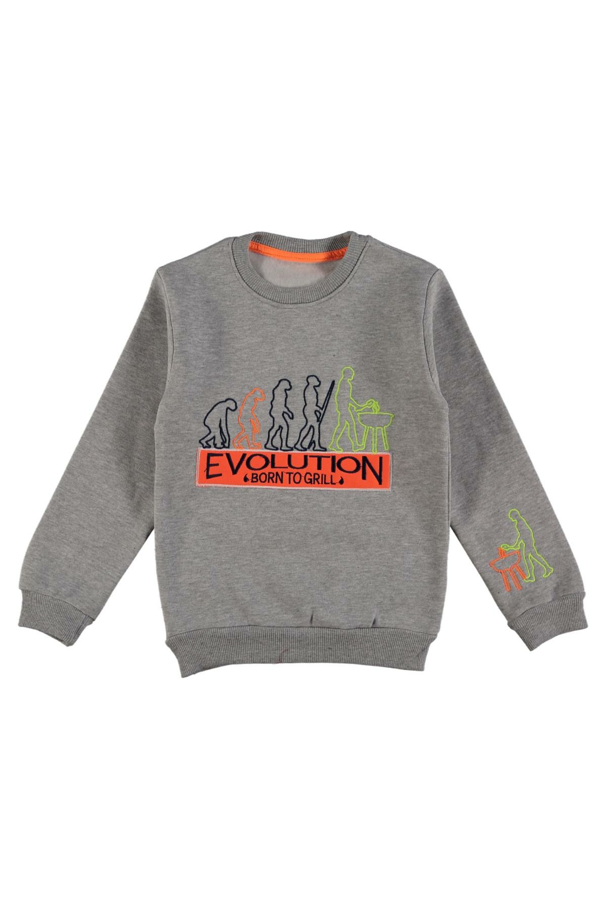 Pundikids Erkek Çocuk Evolutıon Baskılı 3 İplik Şardonlu Sweath Gri - 10 - 11 Yaş