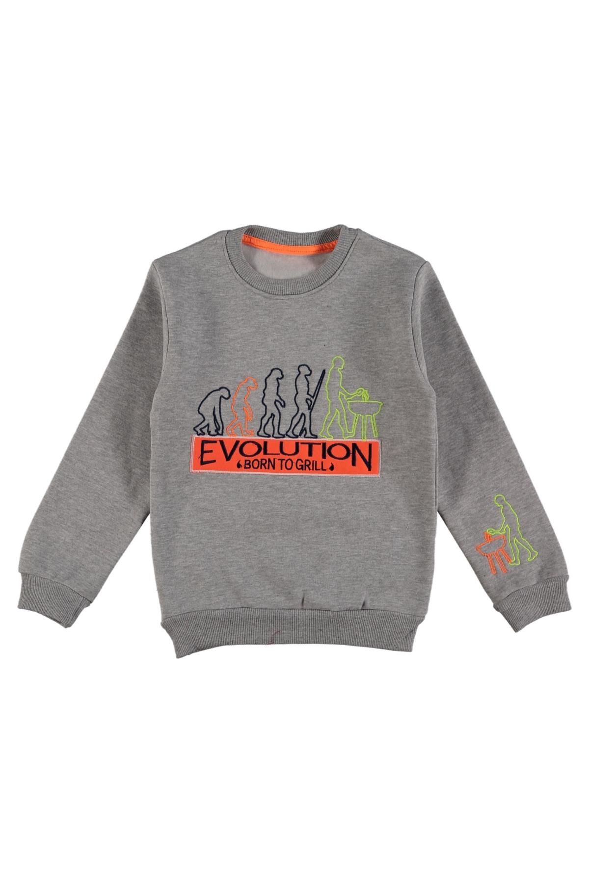 Pundikids Erkek Çocuk Evolutıon Baskılı 3 İplik Şardonlu Sweath Gri - 11 - 12 Yaş