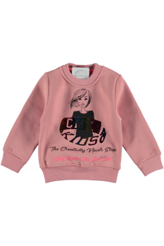 Pundikids Kız çocuk Baskılı 3 İplik Şardonlu Sweath Somon - 10 - 11 Yaş