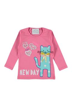 Pundikids Kız Çocuk Kedi Baskılı Mevsimlik Sweatshirt Pembe - 4 - 5 YAŞ