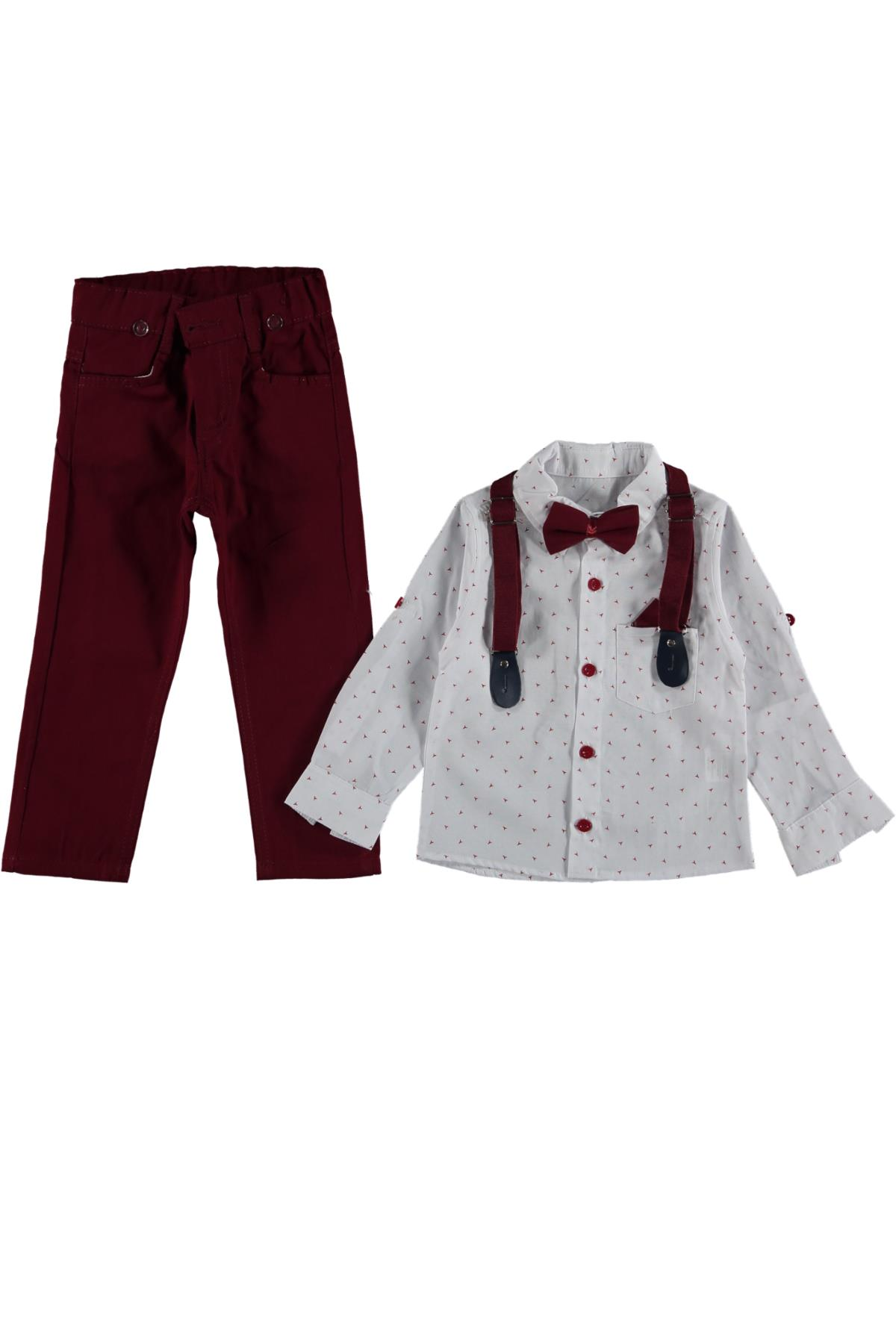 Pundikids Erkek Çocuk Papyonlu, Askılı Takım Bordo - 3 Yaş