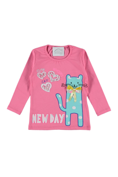 Pundikids Kız Çocuk Kedi Baskılı Mevsimlik Sweatshirt Pembe - 5 - 6 Yaş