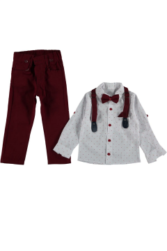 Pundikids Erkek Çocuk Papyonlu, Askılı Takım Bordo - 1 - 2 Yaş