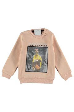 Pundikids Kız Çocuk 3 İplik Şardonlu Sweath Somon - 8 - 9 Yaş