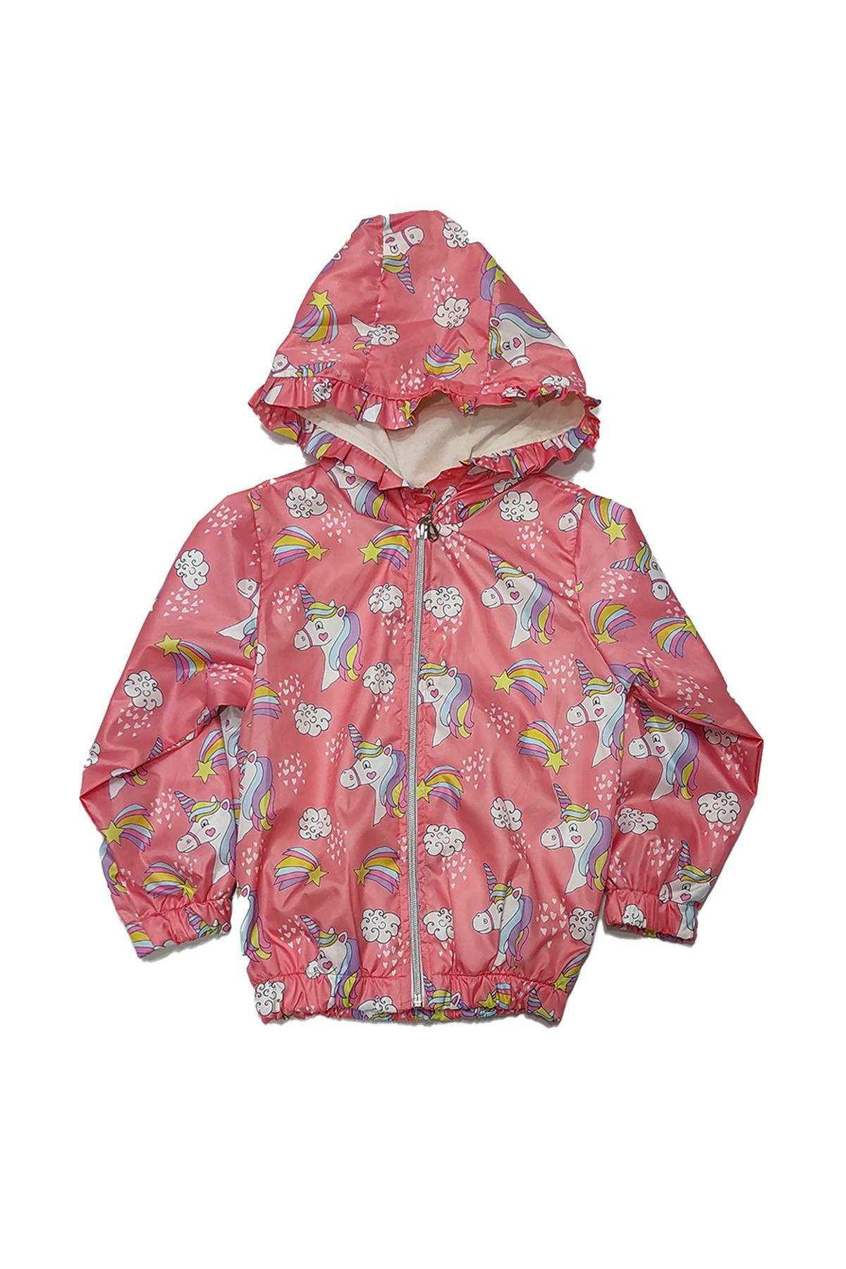 Pundikids Kız Çocuk Unicorn Baskılı Yağmurluk Somon - 6 - 7 Yaş