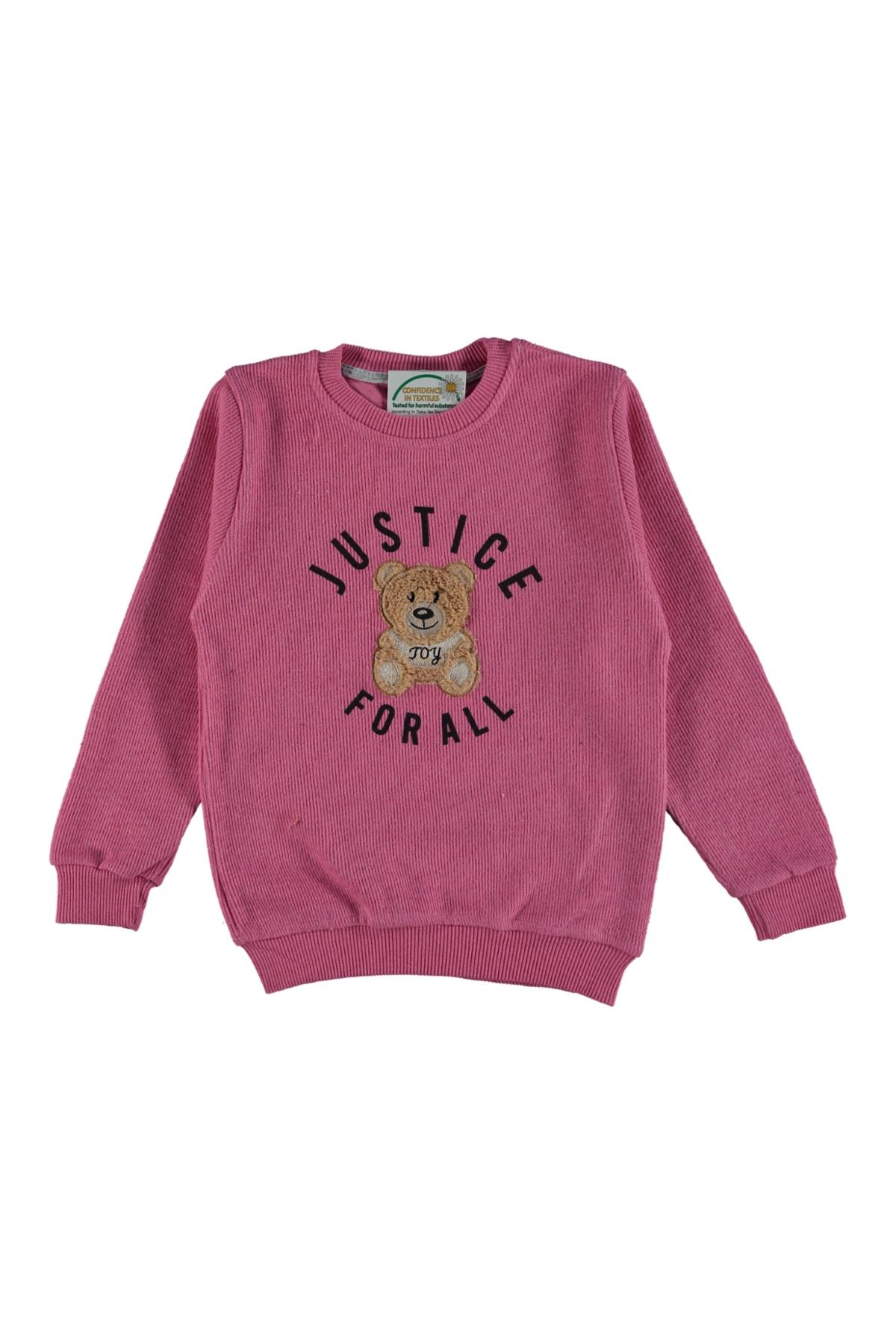Pundikids Kız Çocuk Ayıcık Baskılı Selanik Sweat Pembe - 9 - 10 Yaş