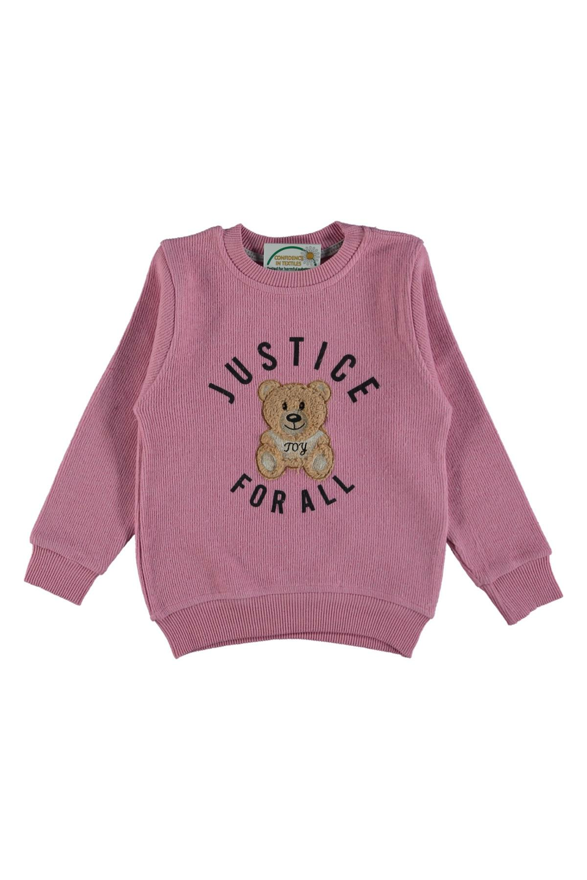 Pundikids Kız Çocuk Ayıcık Baskılı Selanik Sweat AÇIK PEMBE - 9 - 10 Yaş