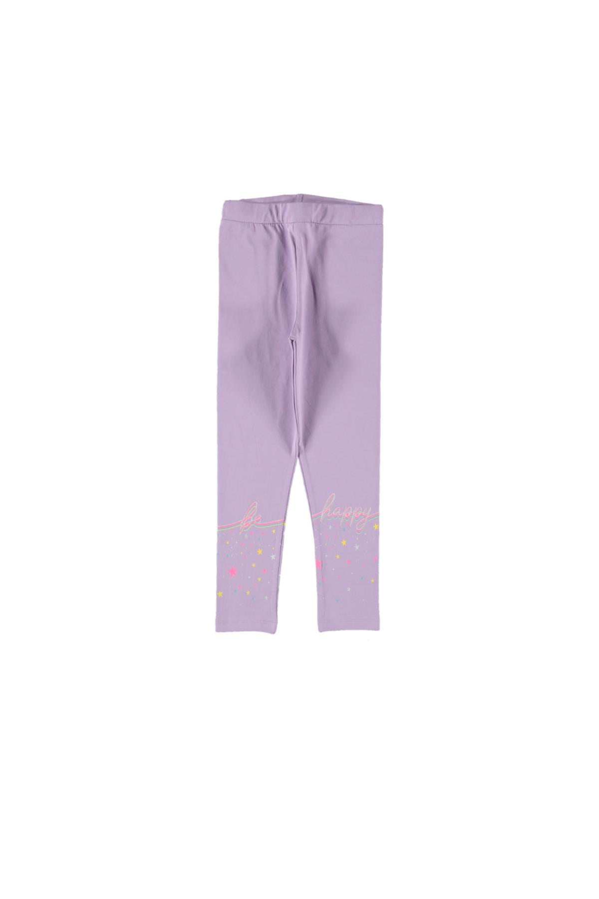 Pundikids Kız Çocuk Happy Baskılı Tayt Mor - 6 - 7 Yaş