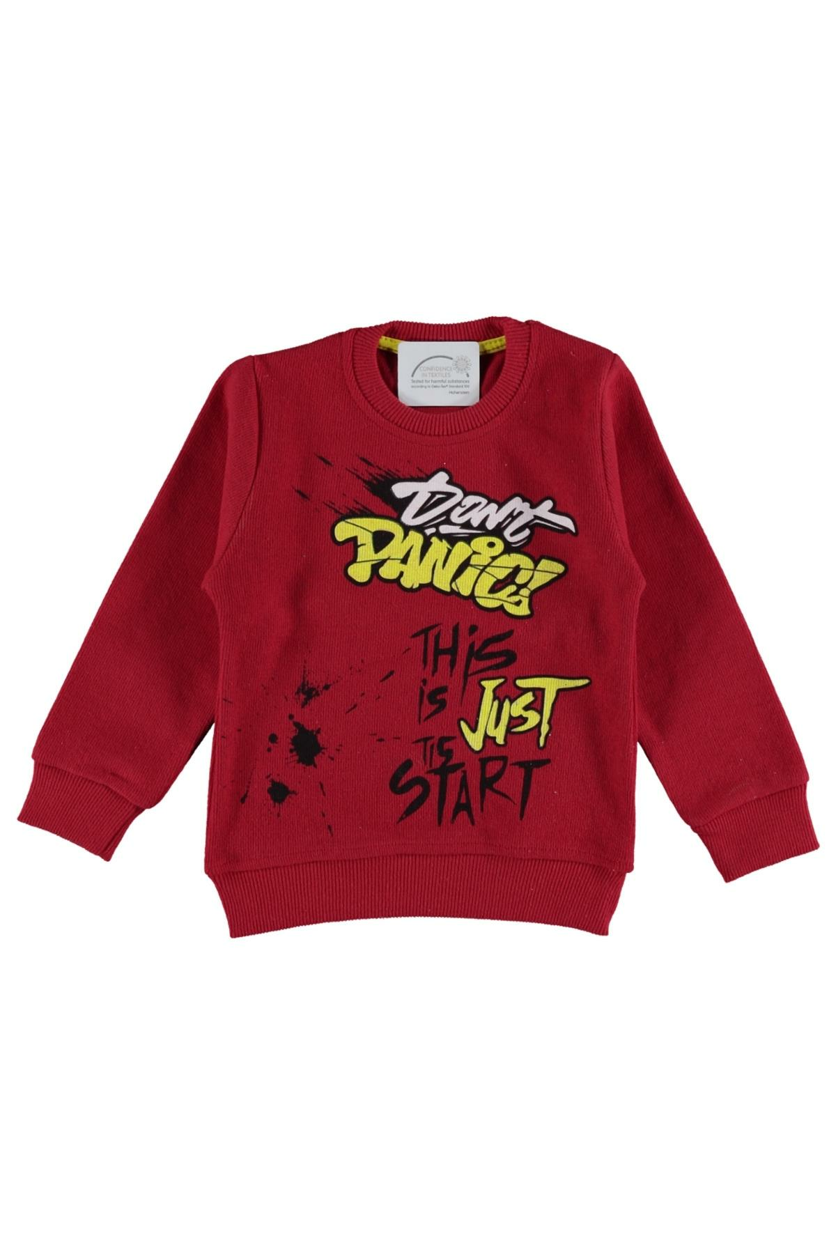 Pundikids Erkek Çocuk Baskılı Selanik Sweath Kırmızı - 11 - 12 Yaş