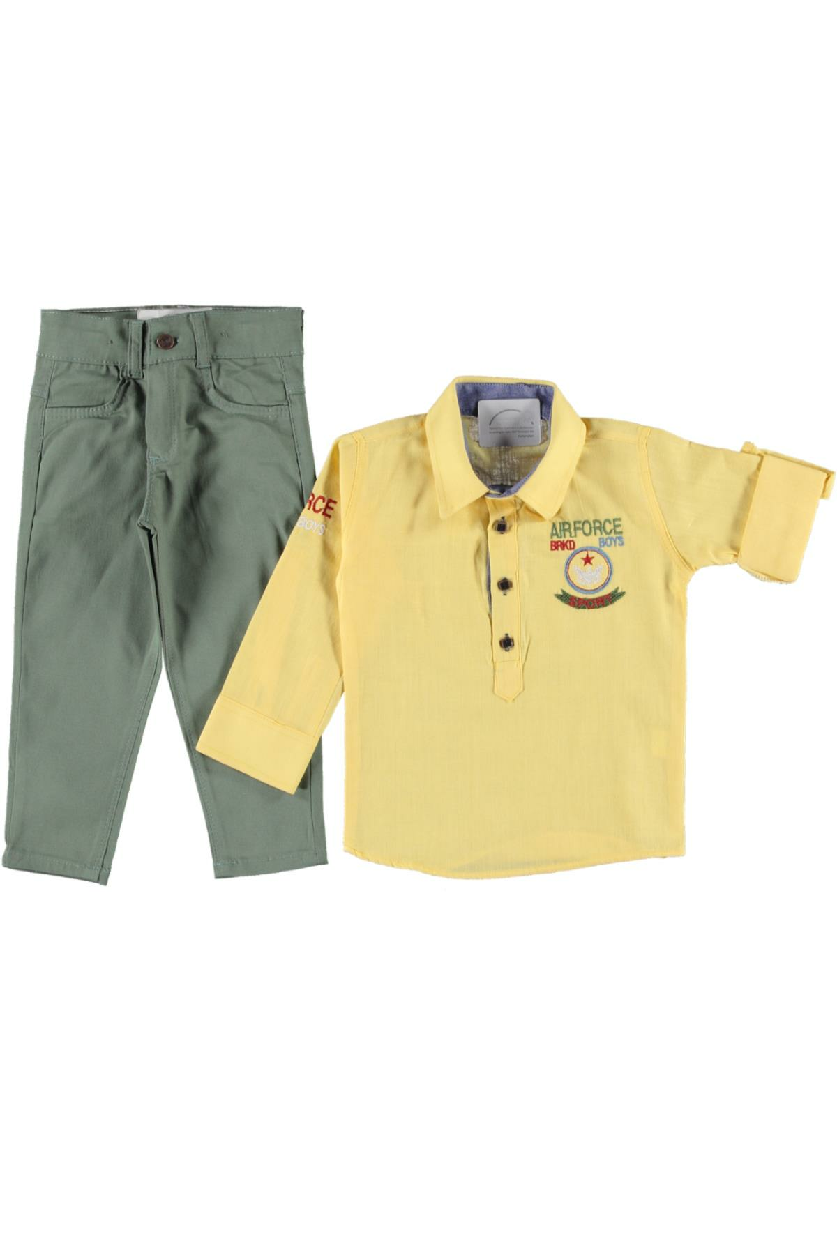 Pundikids Erkek Çocuk Keten Pantolonlu 2'li Takım Sarı - 5 - 6 Yaş