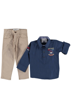 Pundikids Erkek Çocuk Keten Pantolonlu 2'li Takım Lacivert - 5 - 6 Yaş