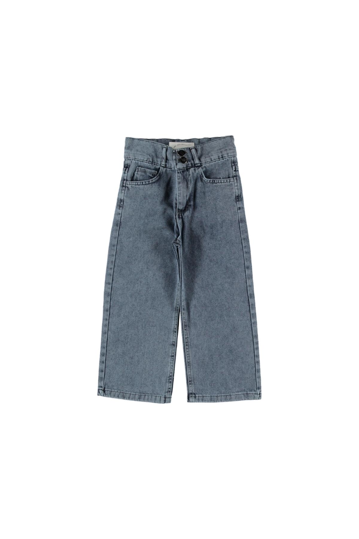 Kız Çocuk Yüksek Bel Boyfirend Jean Kot Pantolon Mavi - 9 - 10 Yaş