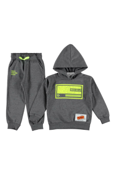 Pundikids Erkek Çocuk Kapüşonlu Şardonlu eşofman Takım Füme - 3 - 4 Yaş