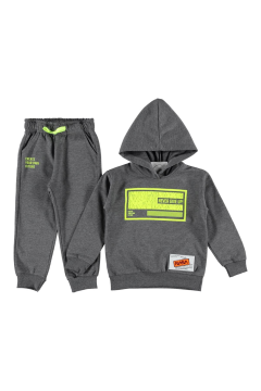 Pundikids Erkek Çocuk Kapüşonlu Şardonlu eşofman Takım Füme - 5 - 6 Yaş