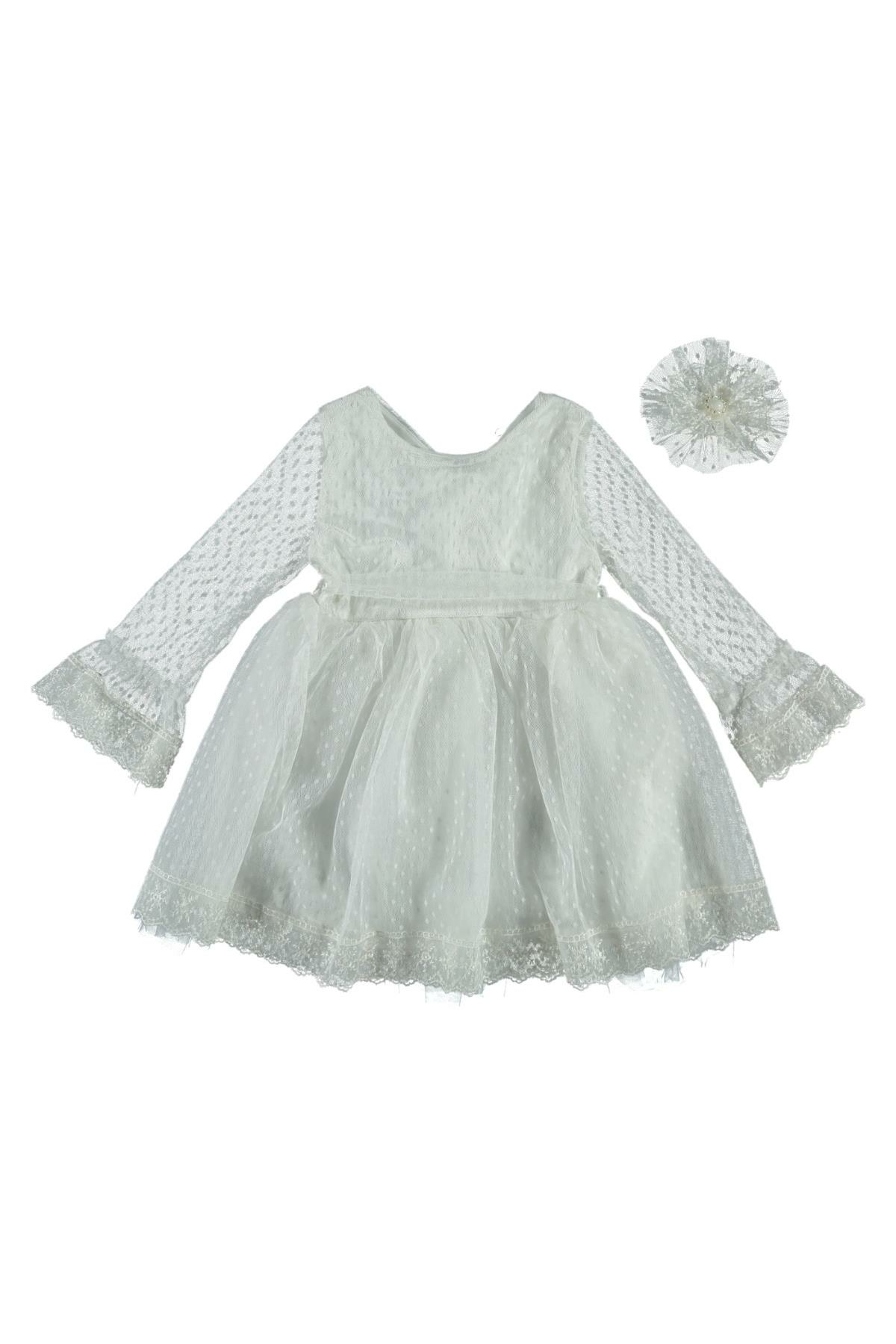 Kız Çocuk Varaklı Tül Elbise Beyaz - 2 - 3 Yaş