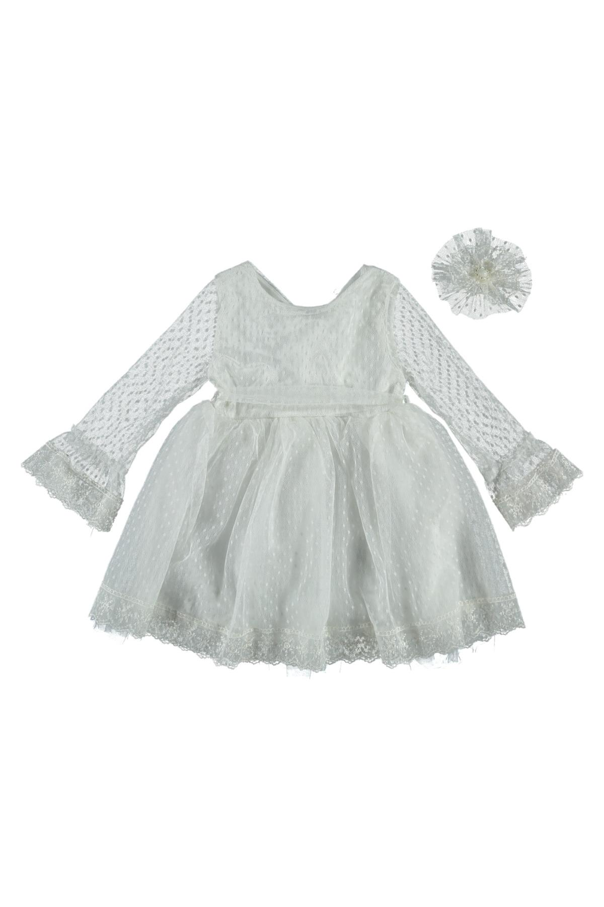 Kız Çocuk Varaklı Tül Elbise Beyaz - 3 - 4 Yaş