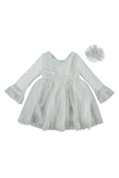 Kız Çocuk Varaklı Tül Elbise Beyaz - 3 - 4 Yaş