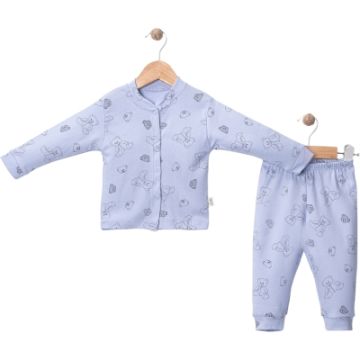 PANDA BASKILI ÖNDEN ÇITLI PİJAMA TAKIMI