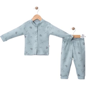 PANDA BASKILI ÖNDEN ÇITLI PİJAMA TAKIMI