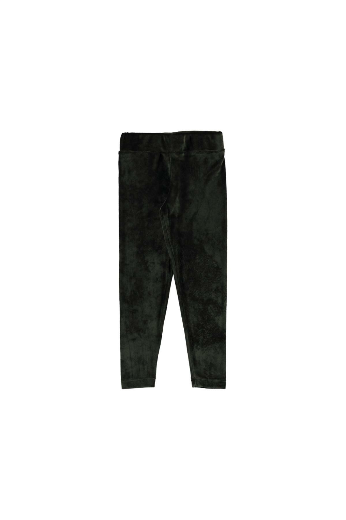 Pundikids Kız Çocuk Yüksek bel Kadife Tayt Haki - 11 - 12 Yaş