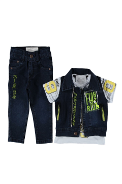 Pundikids Erkek Çocuk Kot Yelekli 3'lü Takım Lacivert - 5 Yaş