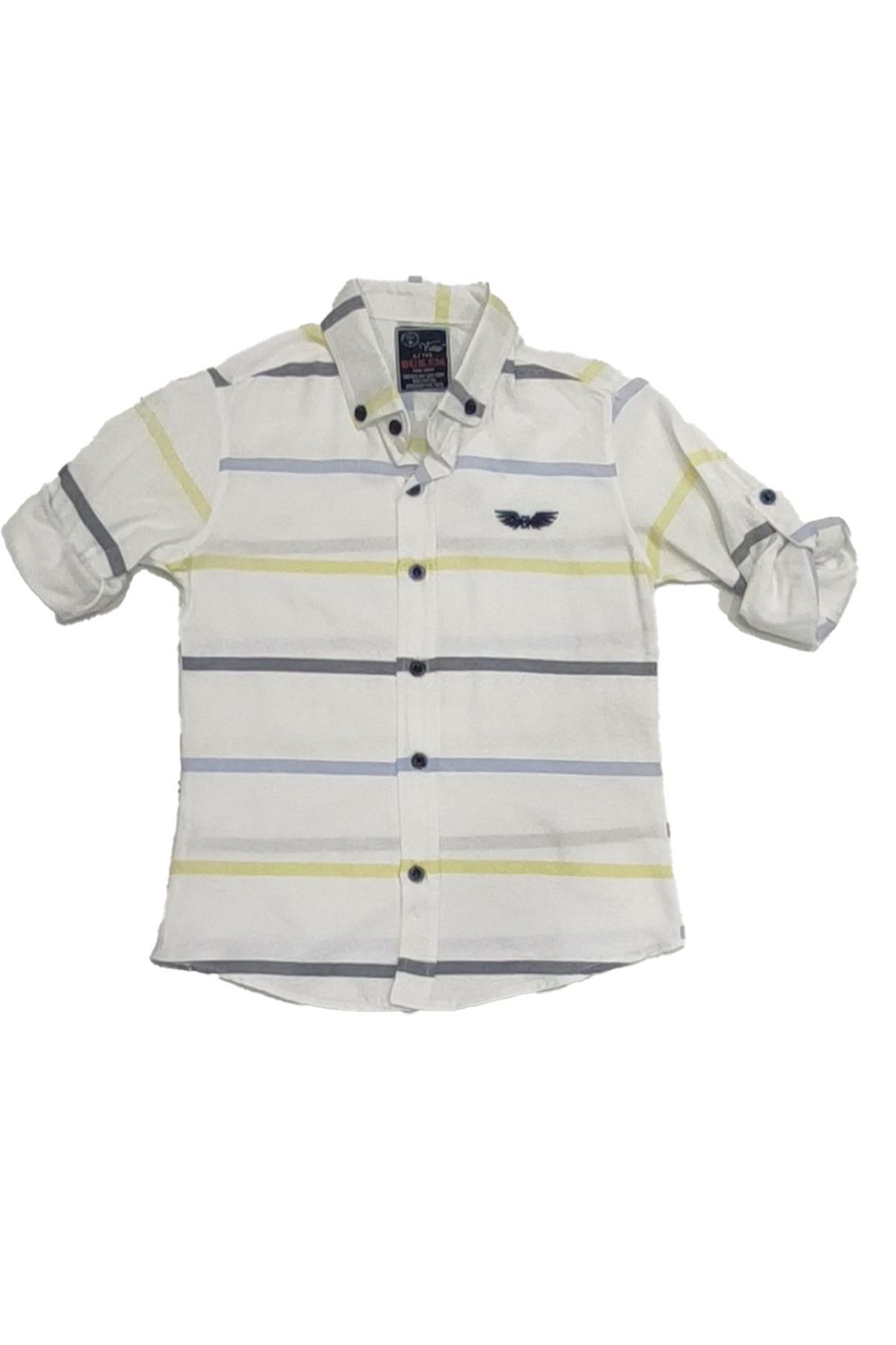 Pundikids Erkek Çocuk Katlama Kol Spor Gömlek Beyaz - 6 - 7 Yaş