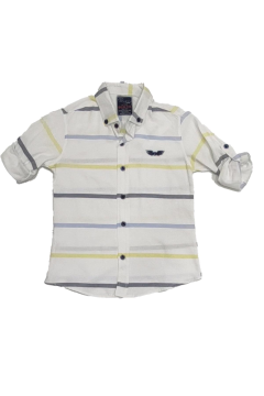 Pundikids Erkek Çocuk Katlama Kol Spor Gömlek Beyaz - 7 - 8 Yaş