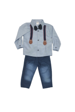 Pundikids Erkek Çocuk Askılı Papyonlu Alt Üst Takım Mavi - 1 Yaş